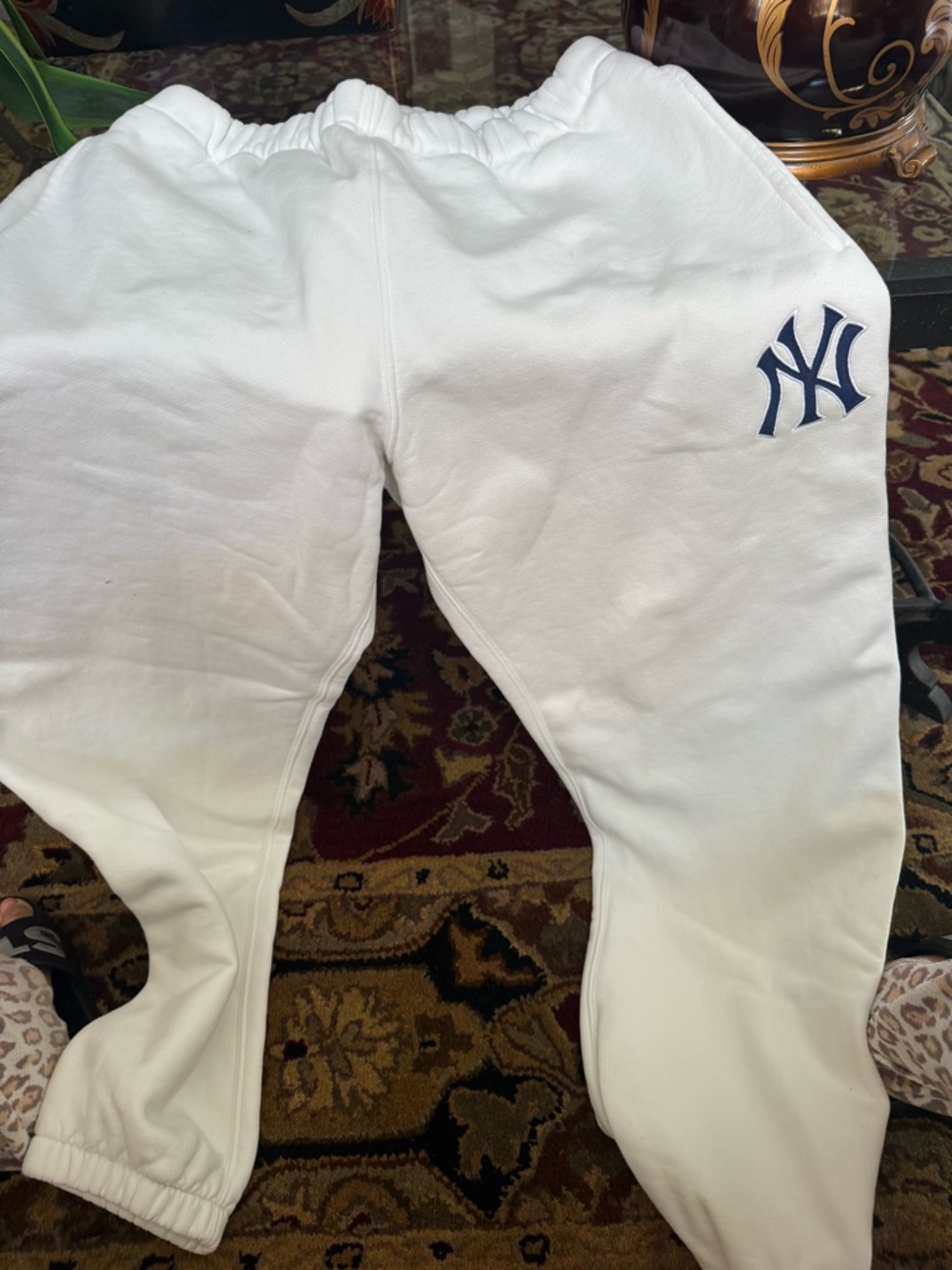 Madhappy  White Sweatpants with Navy Logo NY Yankees new